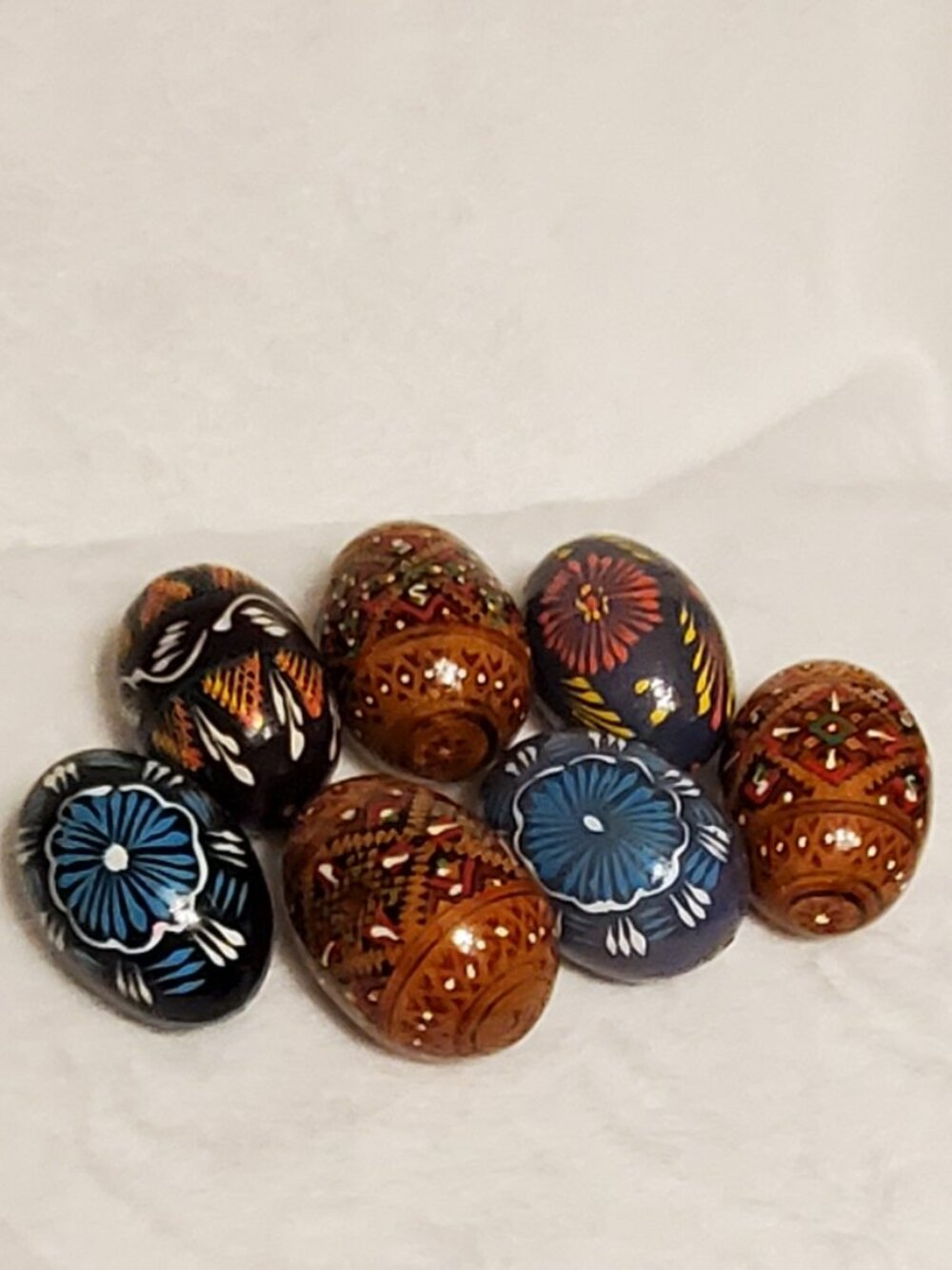 Beautiful Hand Painted Wooden Eggs - Set of 7 - possibly Pysanka eggs